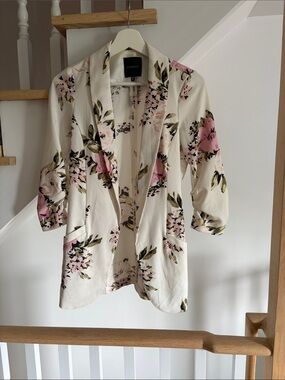 Dynamite Cream Blazer with Pink Floral Print